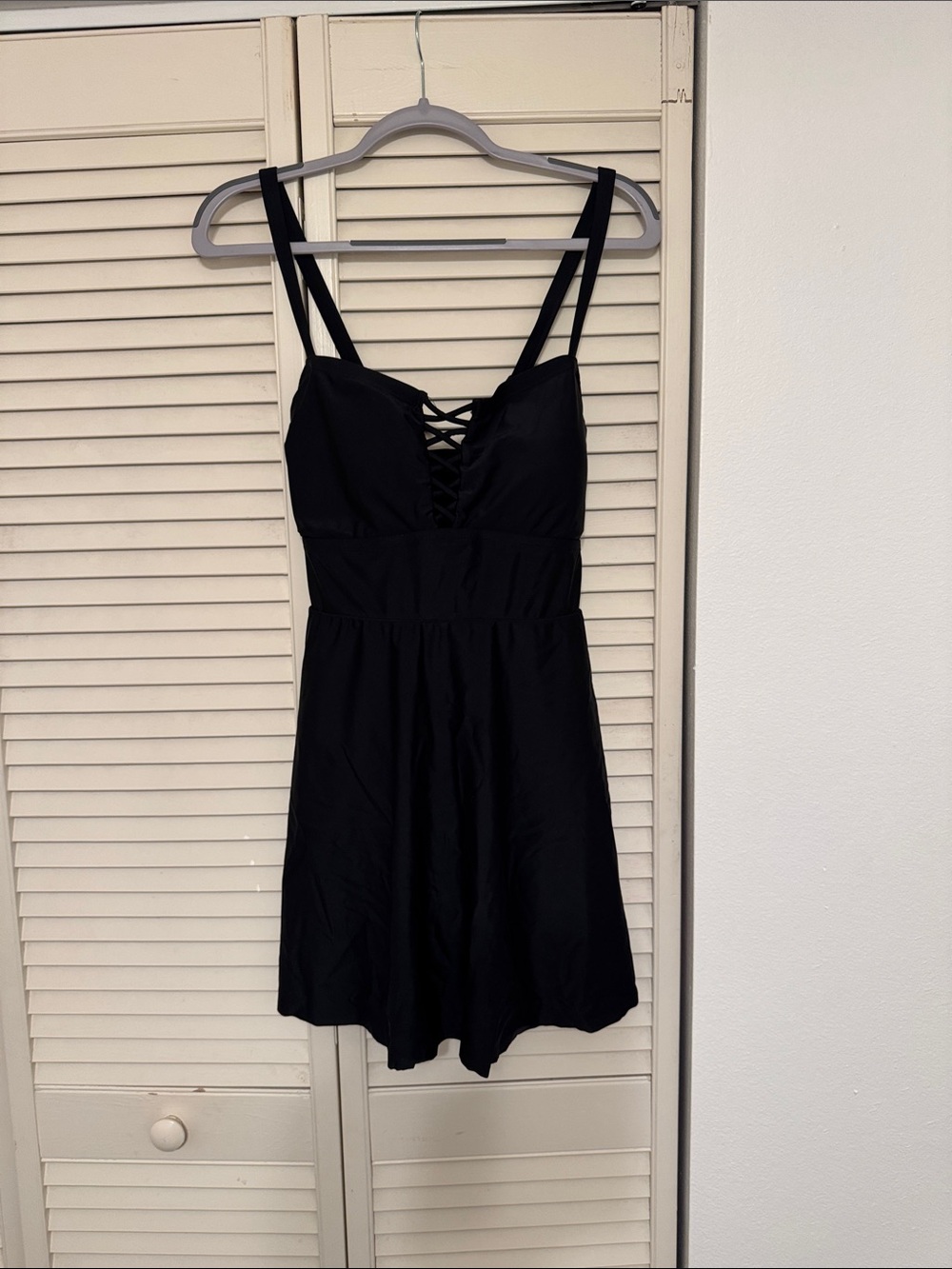 torrid Black Lace-Up swim dress with Lattice Detail